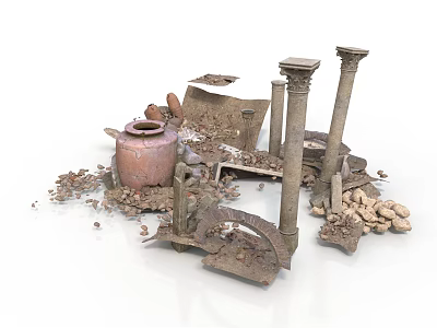 Desolation Style Roman Ruins Vase Stone Column Ruins Rubble Stone Wreckage Sarcophagus Remains 3d model