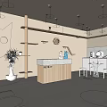 Modern Mall Store Interior Design With Wooden Shelves Pendant Lights Plant Decoration And Reception Counter