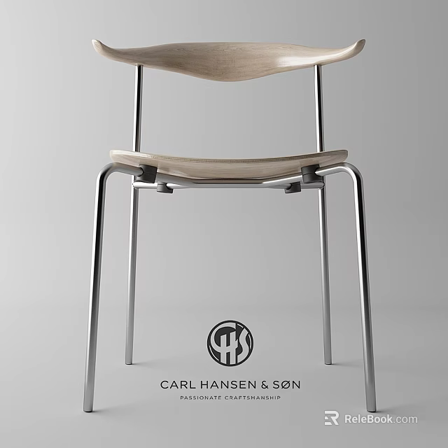 Designer Single Chair By Carl Hansen Son With Wooden Seat Back And Metal Legs 3d model 