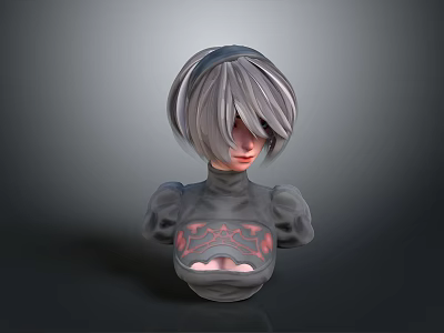Game Movie Character 3D Bust Model With Short Gray Hair And Dark Outfit Red Patterns 3d model
