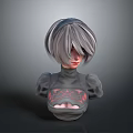 Game Movie Character 3D Bust Model With Short Gray Hair And Dark Outfit Red Patterns