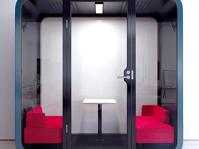 Red Public Chairs in Modern Enclosed Booth with Small Table and Glass Door 3d model