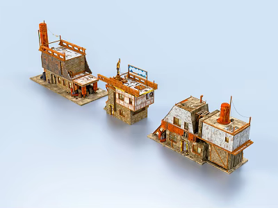 Future Architecture Model Structures With Unique Orange Elements Multi Level Design And Distinct Roof Styles 3d model