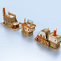 Future Architecture Model Structures With Unique Orange Elements Multi Level Design And Distinct Roof Styles 3d model