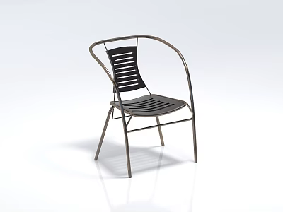 Stylish Casual Chair With Curved Metal Frame Slatted Backrest And Comfortable Seat Design 3d model