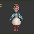 Game Movie Character With Red Hair White Dress Turquoise Cape Patterns Belt Necklace And Boots
