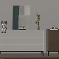 Modern Minimalist Entryway Cabinet And Side Cabinet With Abstract Painting Green Plant And Decorative Figurine
