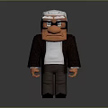 Cartoon Elderly Man Sculpture with White Hair Black Framed Glasses Brown Coat and Serious Expression