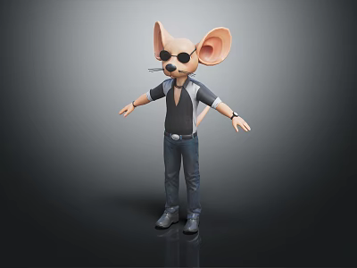 Anthropomorphic Mouse Character With Large Ears Sunglasses Black Shirt And Jeans Arms Outstretched 3d model