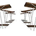 Outdoor Pergola Structure With Wooden Roof Metal Supports And Benches