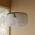 White Wavy Texture Pendant Light Hanging In Indoor Space With Window Blinds And Beige Wall