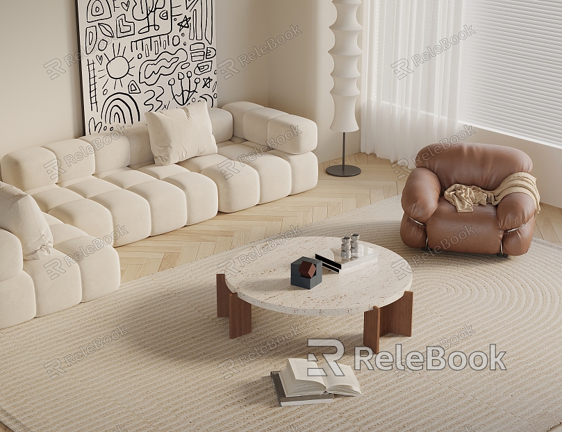 Cream wind sofa coffee table combination model