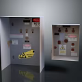 Open Electrical Control Panels Enclosure With Internal Switches Labels And Warning Signs 3d model