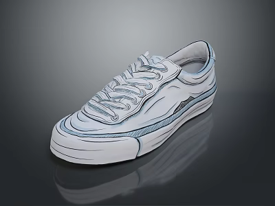 White And Blue Casual Sneakers With Stylish Striped Design For Everyday Wear 3d model