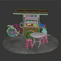 Street Food Cart Setup With Canopy Table Red Stools And Display Case