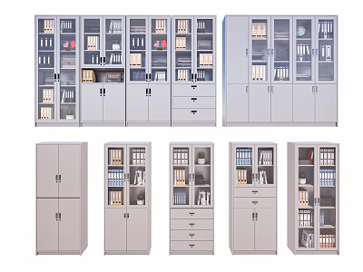Modern Bookcases In Various Designs With Glass Doors Drawers And Storage Shelves 3d model
