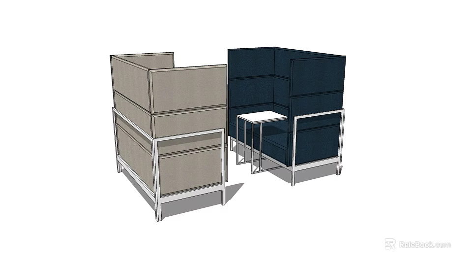 Modern Public Chair With Beige And Dark Blue Modular Partition Design And Metal Frame 3d model 