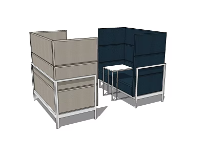 Modern Public Chair With Beige And Dark Blue Modular Partition Design And Metal Frame 3d model