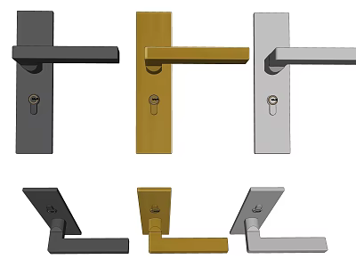 Modern Lever Door Handles in Black Gold Silver with Keyhole Design 3d model