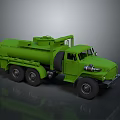 Vintage Green Utility Vehicle With Tanker Body Six Wheels And Classic Design