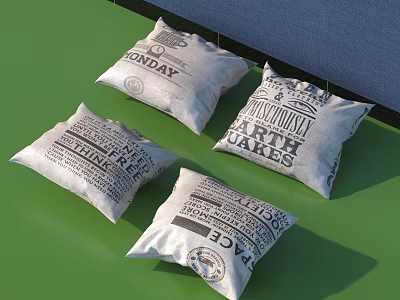Decorative Pillows With Vintage Newspaper Print And Retro Typography Design 3d model