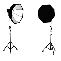 Professional Photography Octagonal Softboxes on Wheeled Tripods Setup for Studio Lighting Use