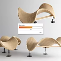 Modern Outdoor Chair With Wavy Wooden Design And Black Metal Legs