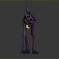 Purple Skeleton Cat Creature Fantasy Character with Big Eyes Long Tail Yellow Bell Black Claws