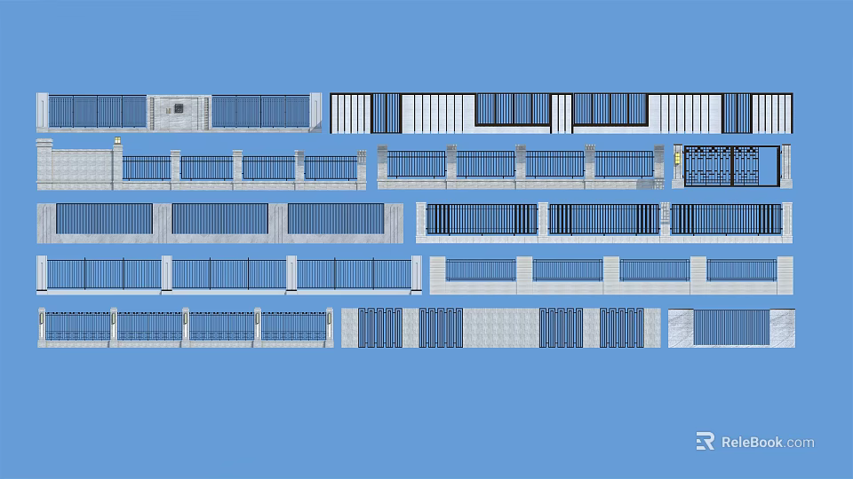 Building Exterior Wall Designs With Various Panel Styles And Window Layouts 3d model