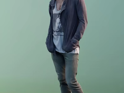 A Man Standing With Hands In Pockets Wearing Casual Jacket T-shirt And Jeans 3d model