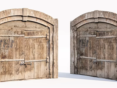 Vintage Wooden Double Doors With Aged Texture And Metal Hardware Details 3d model