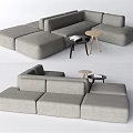 Comfortable Modern Gray Fabric Modular Sectional Sofa With Small Coffee Tables 3d model