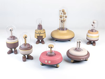 Cartoon Style Decorative Figurines With Transparent Domes Various Shapes And Colorful Bases 3d model