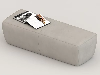 Gray Upholstered Sofa Bench with Magazines on Top for Living Room Decor 3d model