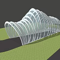 Modern Curved Pergola Design With White Metal Structure And Green Grass