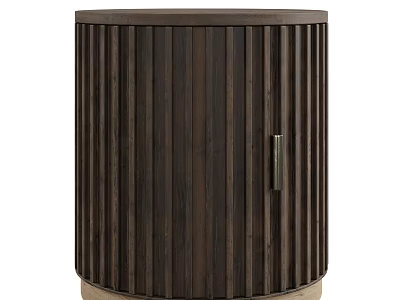Dark Wood Cylindrical Cabinet With Vertical Stripes And Metal Handle Light Base 3d model