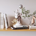 Modern Decorative Ornament Set Featuring Rabbit Figurine Silver Balloon Green Plants and Bird Statues