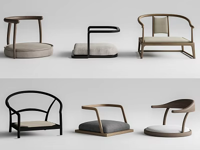 Modern Leisure Chairs With Various Designs Wooden Frames And Upholstered Seats 3d model