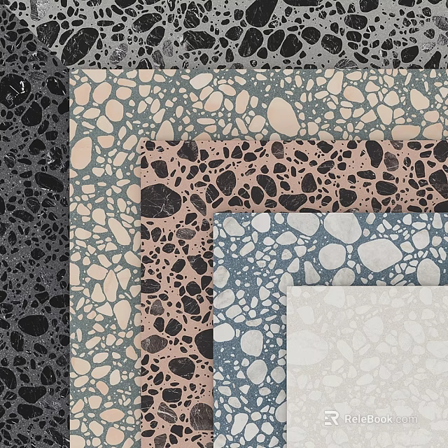Terrazzo Components With Polished Multi Color Stone Patterns For Interior Design 3d model 