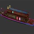 Vintage Wooden Paddle Wheel Boat With Blue Roof And Two Deck Design