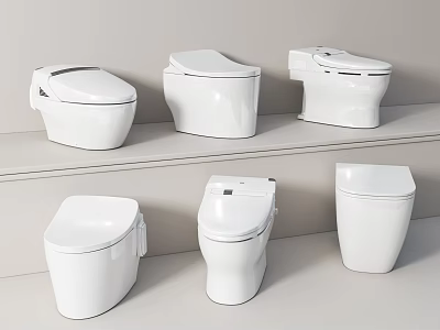 Various Modern White Toilets With Sleek Contemporary Bathroom Designs Displayed 3d model
