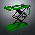 Green Hydraulic Lift Table Featuring Wheels Black Frame And Lifting Handle 3d model