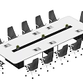 White Rectangular Conference Table With Black Office Chairs And Potted Plants 3d model