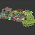 Modern Rock Landscape Decor With Vibrant Green Plants And Artistic Design Elements