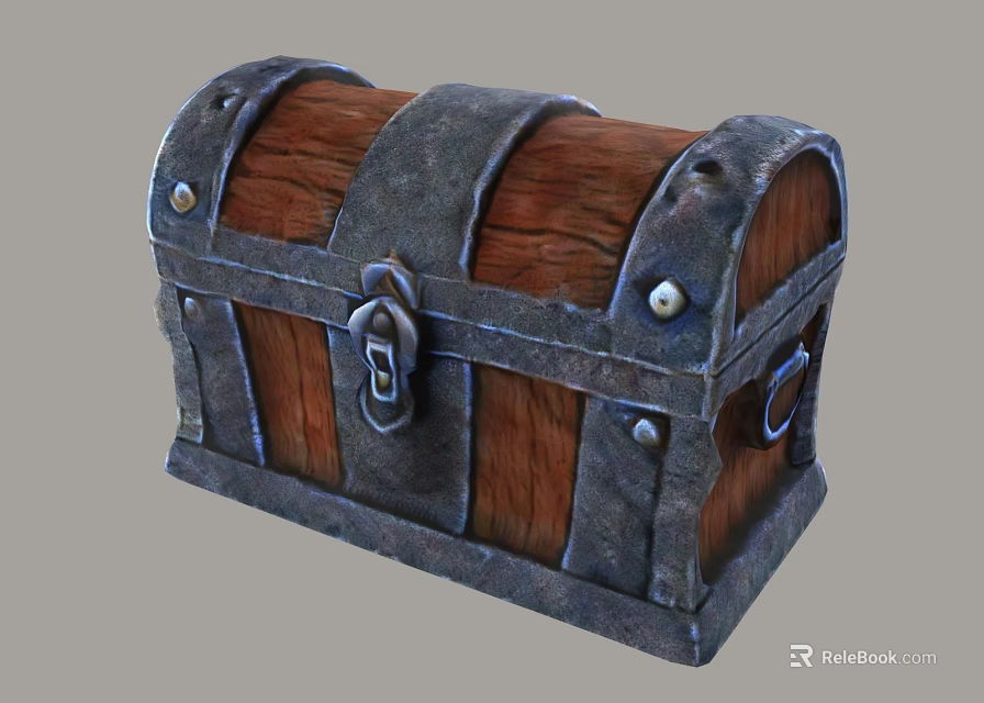 Vintage Wooden Chest With Metal Straps Lock Rivets And Classic Design Details 3d model 