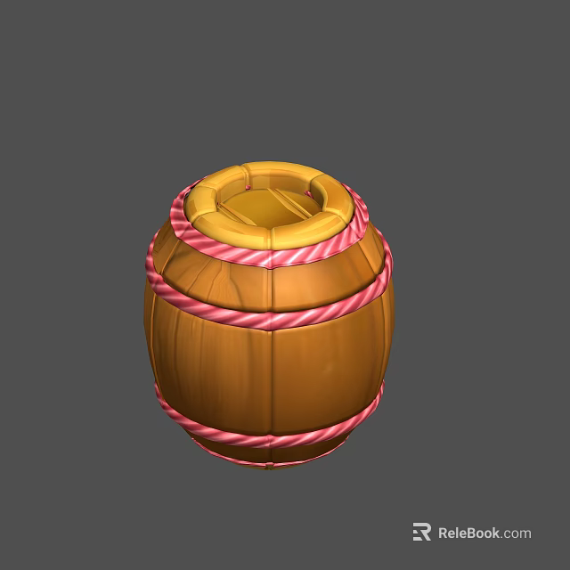 Decorative Wooden Barrel With Pink Rope Wrapping And Open Top Design 3d model 
