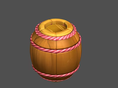 Decorative Wooden Barrel With Pink Rope Wrapping And Open Top Design 3d model
