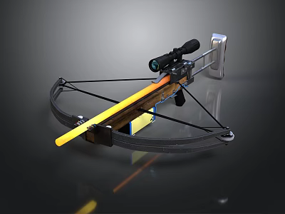 Modern Crossbow with Scope Wooden Stock Metal Frame and Yellow Rod 3d model