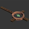 Brown Wooden Blocks And Copper Ring Structure With Green Square Center