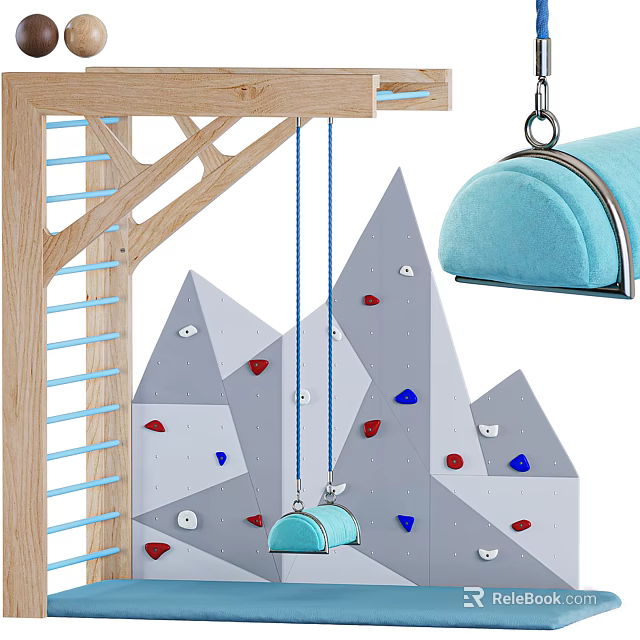 Indoor Kids Play Area With Climbing Wall Ladder And Swing 3d model 
